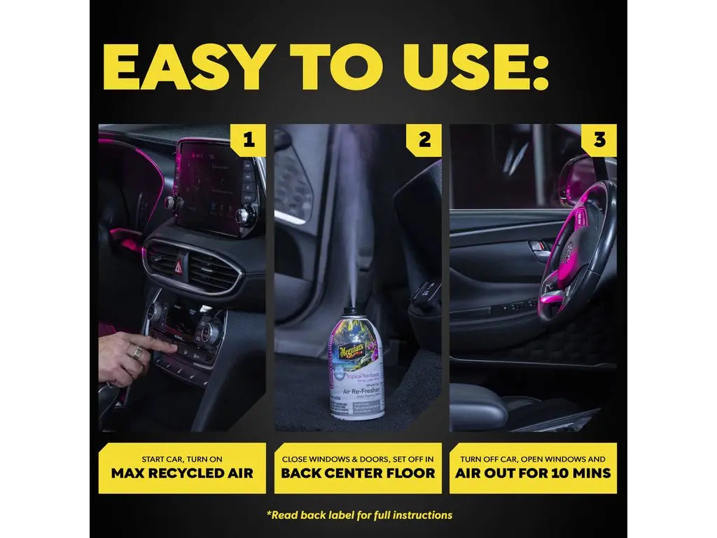 Gebruiksaanwijzing Meguiar’s Tropical Rainforest voor het verwijderen van rookgeur