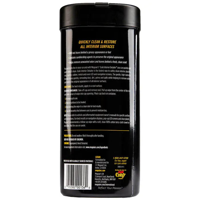 Meguiar's Quik Interior Detailer Wipes hersluitbare verpakking interieurdoekjes achterkant