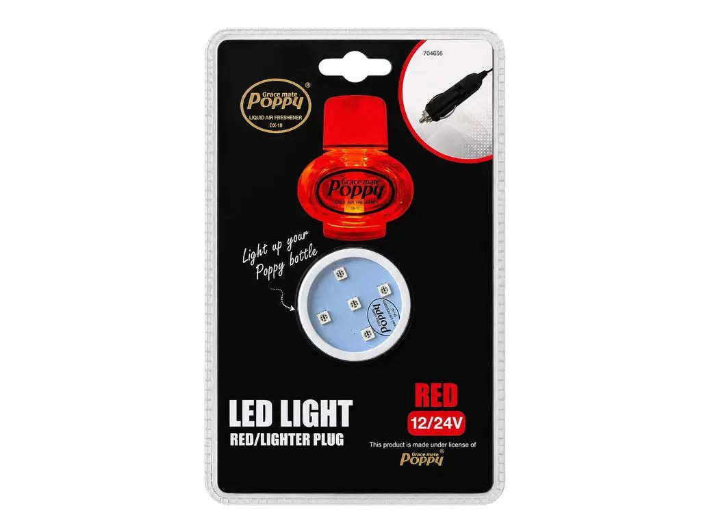 Poppy Grace Mate LED Ring rood 12/24V sigarettenaansteker voor 150ml luchtverfrisser