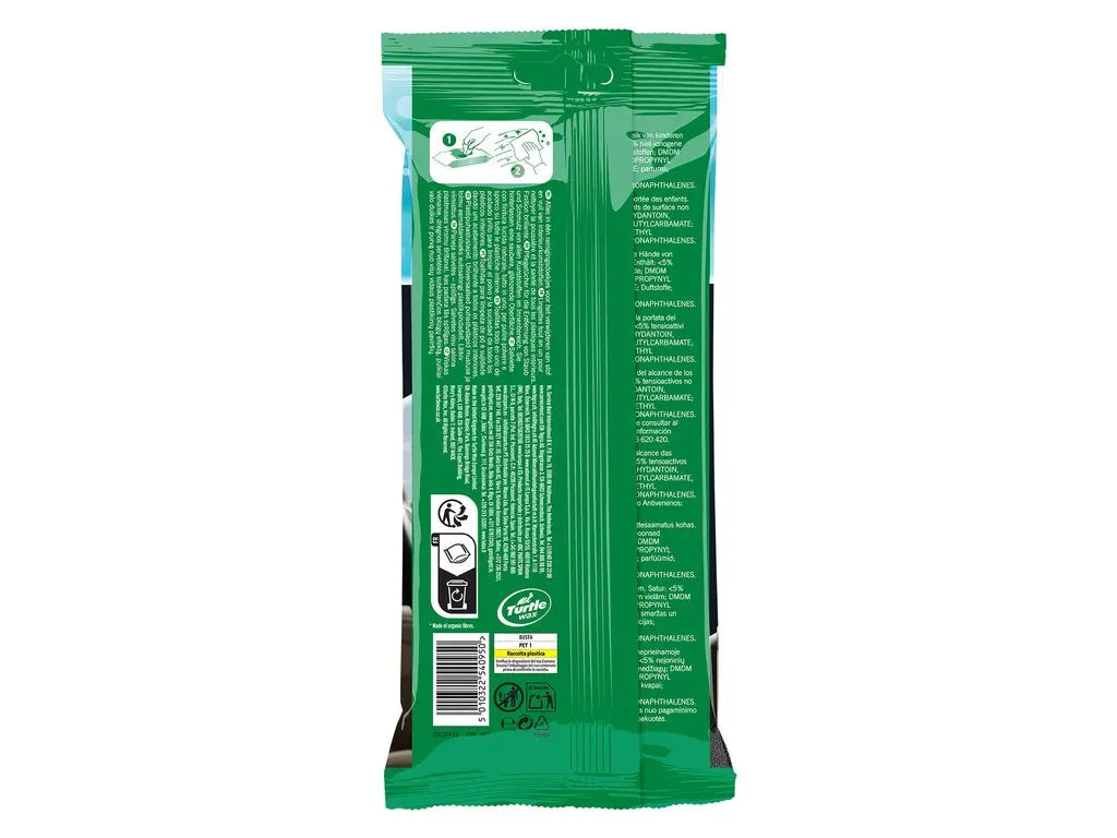 Turtle Wax Fresh Shine Gloss interieurreinigerdoekjes verpakking 24 stuks achterkant