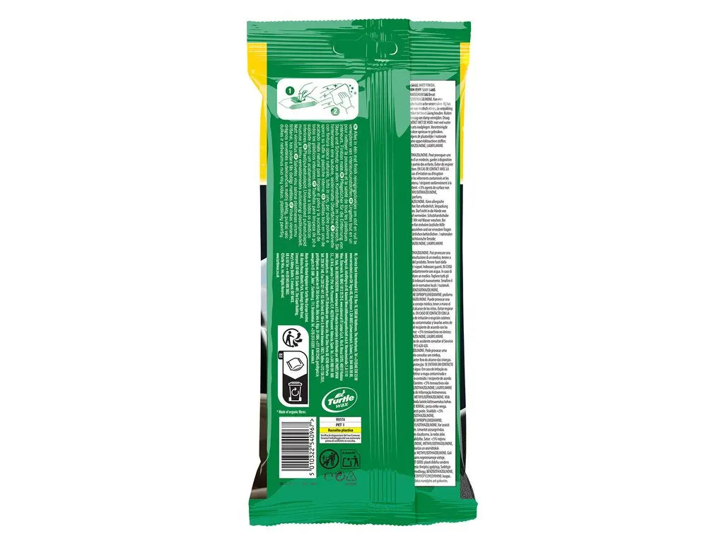 Turtle Wax Fresh Shine Matt interieurreinigerdoekjes 24 stuks hersluitbare verpakking achterkant
