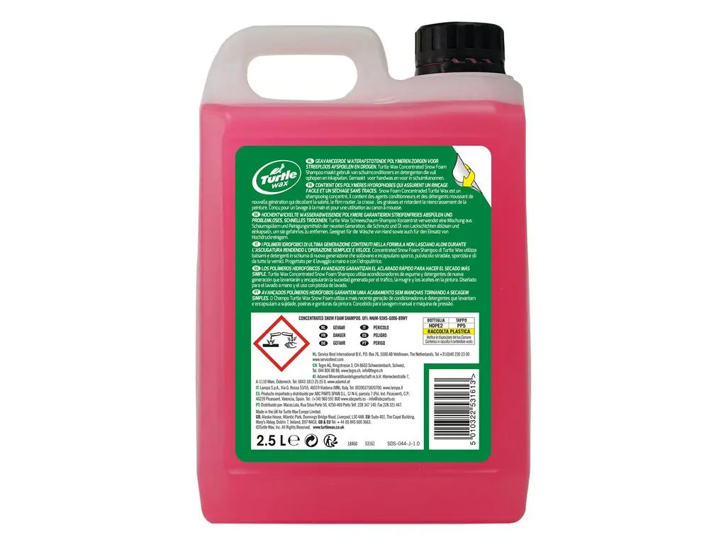 Turtle Wax Hybrid Snow Foam 2.5 liter grootverpakking autoshampoo achterkant flacon